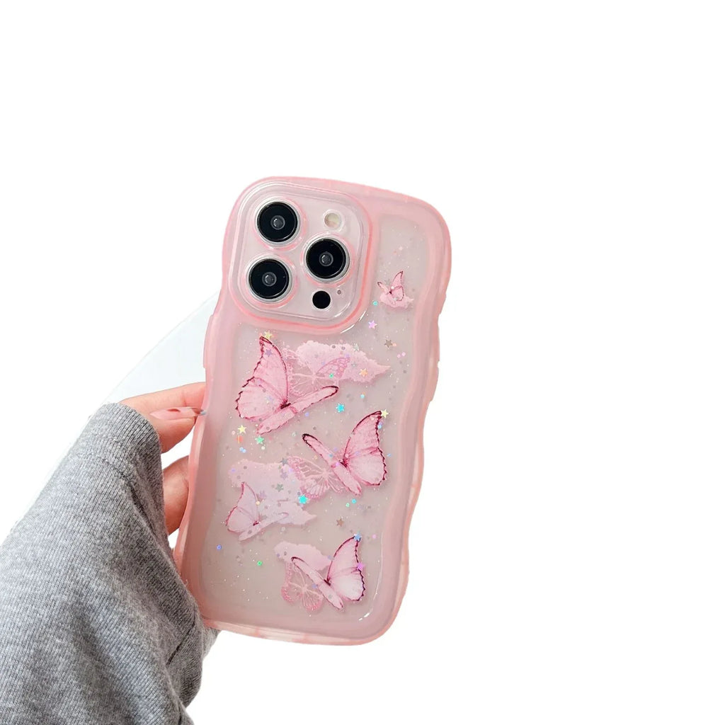 painted-butterfly-glitter-transparent-drop-resistant-iphone-cover - Viexta