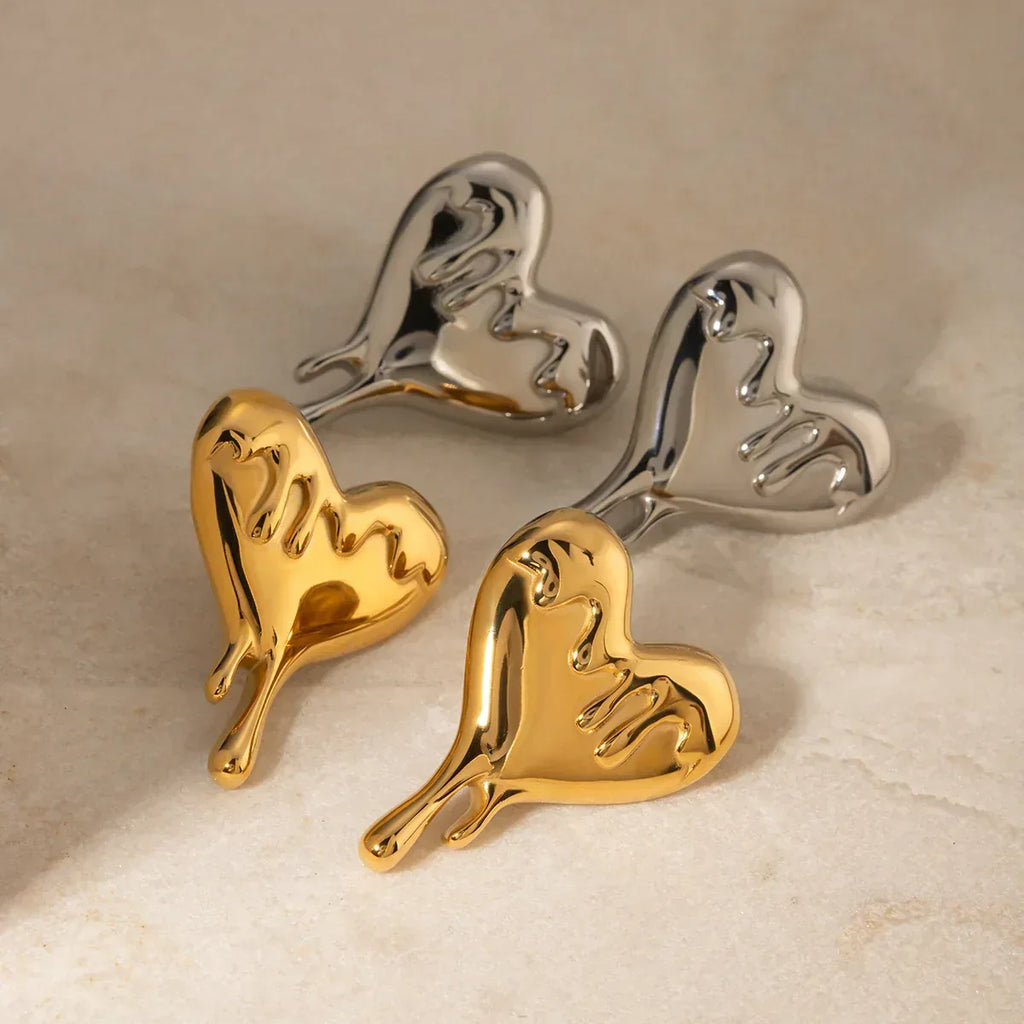 18K Melting Love Heart Earrings - Viexta