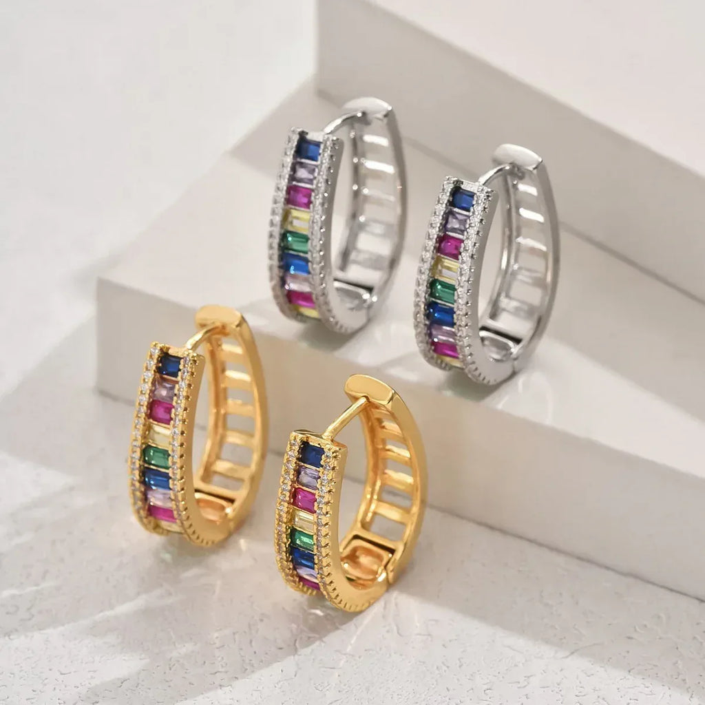 Colorful Zircon Geometric Earrings For Women - Viexta