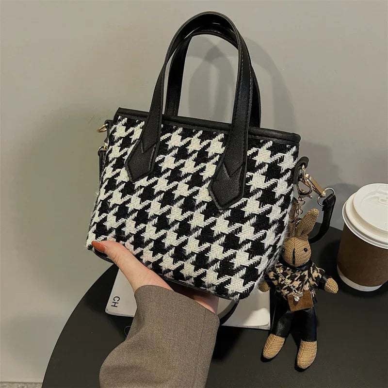 Houndstooth Shoulder Portable Bag - Viexta