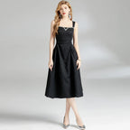 Rhinestone French Slim Fit Waist Dress - Viexta