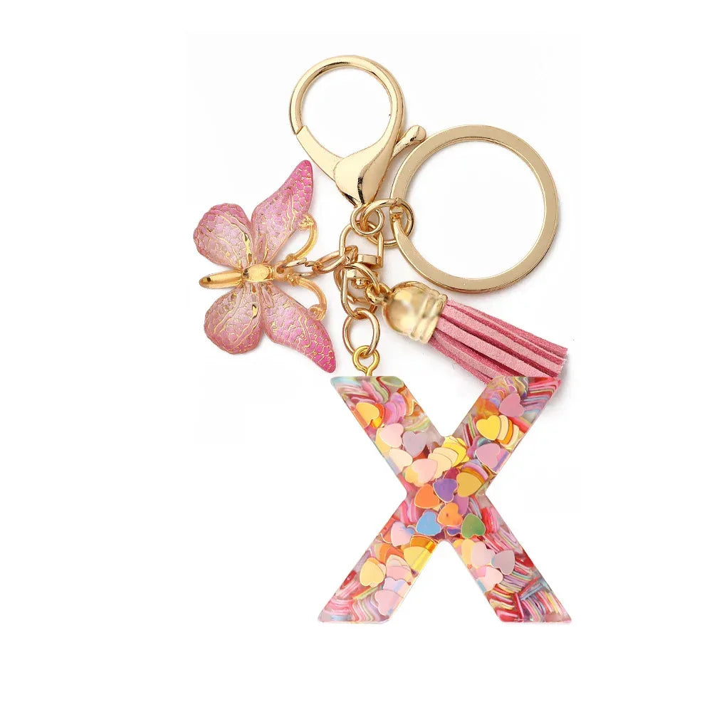 Resin English Letter Epoxy Butterfly Pendant Key Ring - Viexta