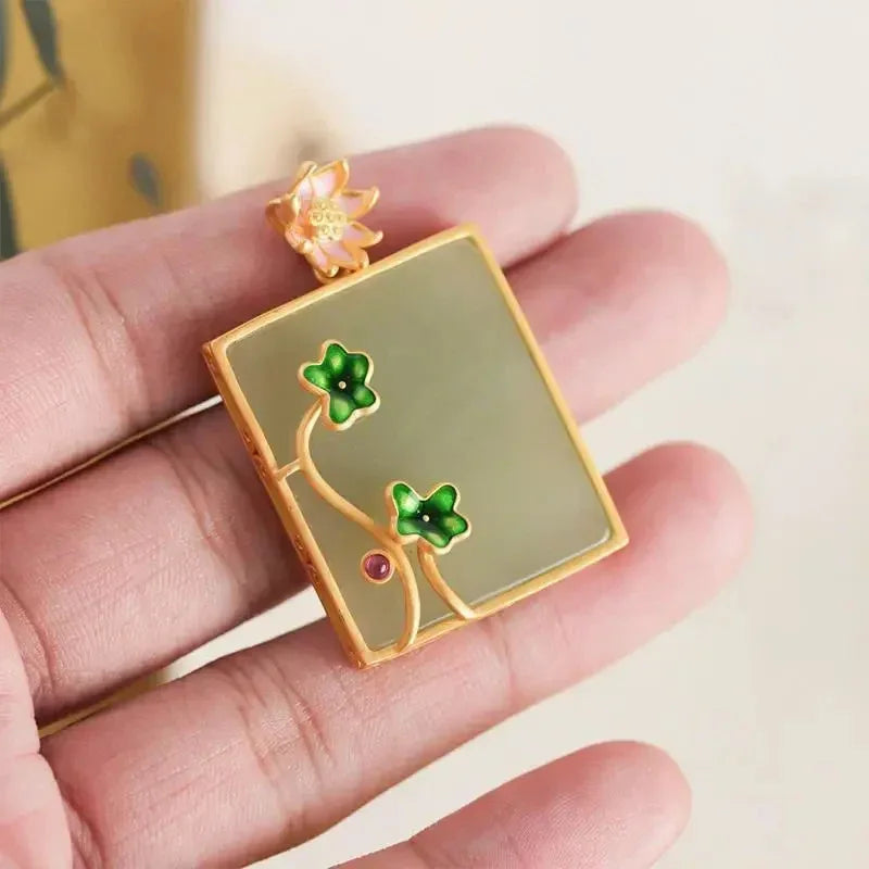 Hotian Jade Pendant Sterling Silver Classical Necklace - Viexta