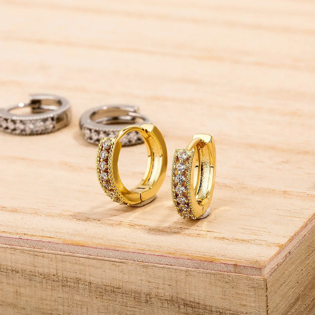 Curvy Inlaid Round Zircon Studs - Viexta