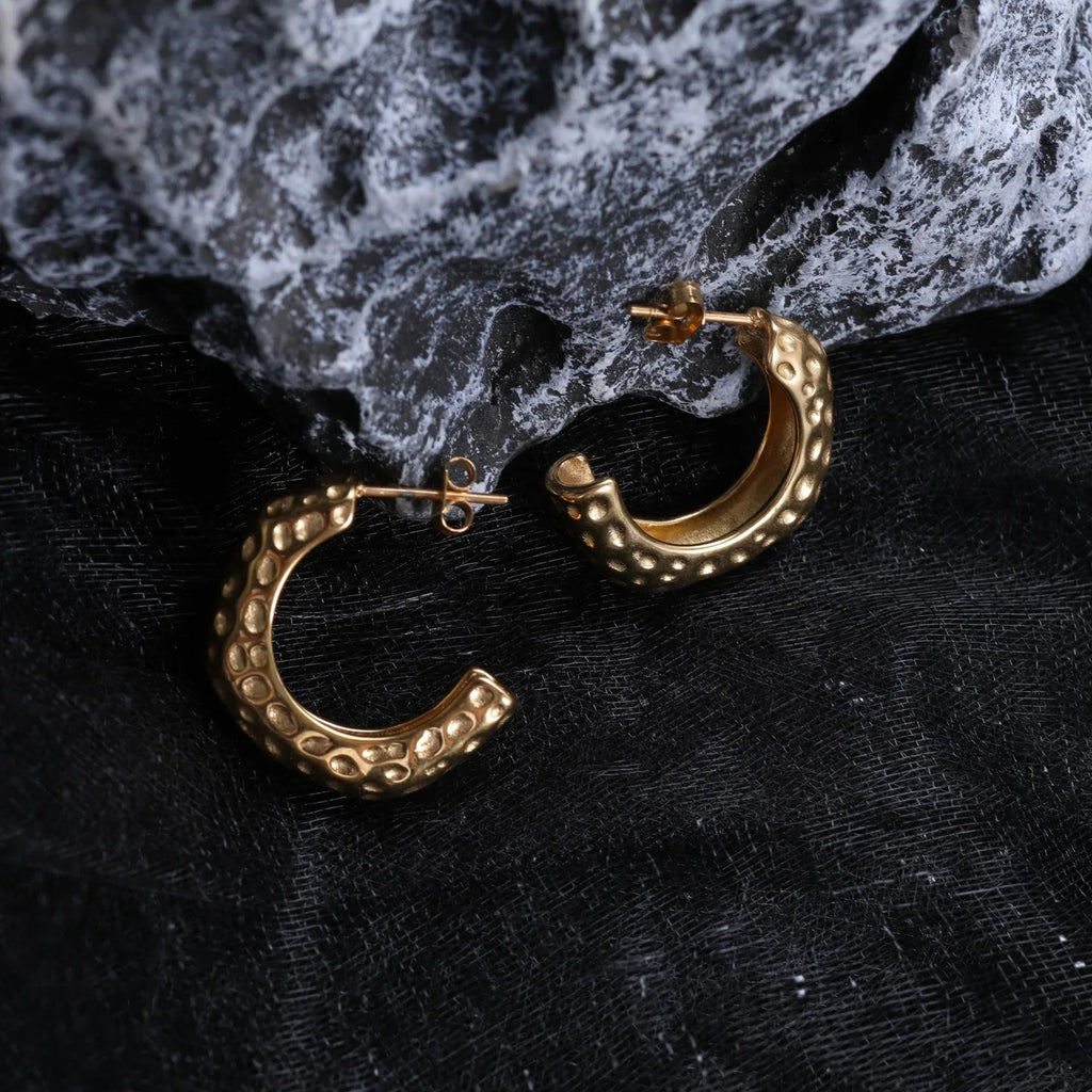 Water Drop Round Crescent Hollow Stainless Steel Earrings - Viexta