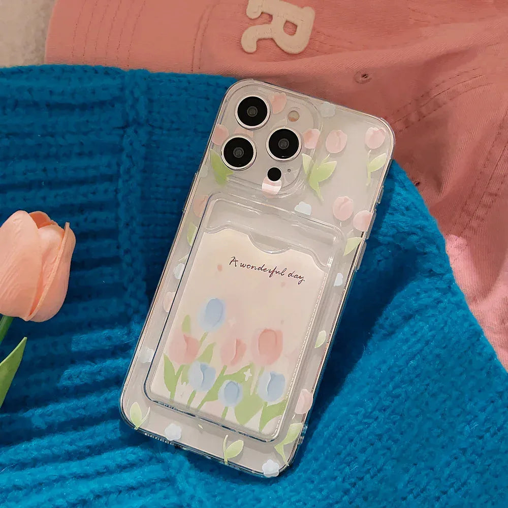 Tulip Flower Card Holder Transparent iPhone Case - Viexta