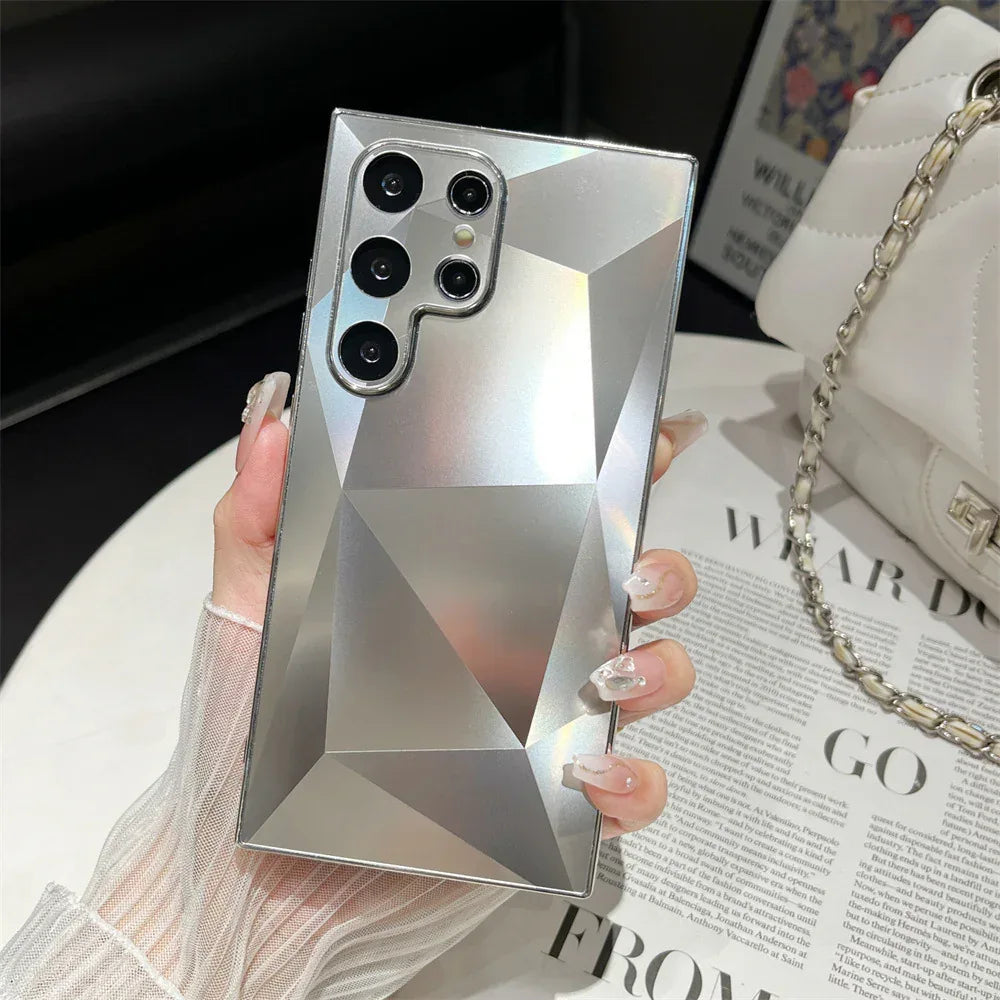 Diamond Pattern Acrylic Solid Color Samsung Case - Viexta