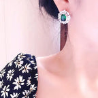Full Diamond Inlaid Rectangular Rhinestone Flower Ear Studs - Viexta