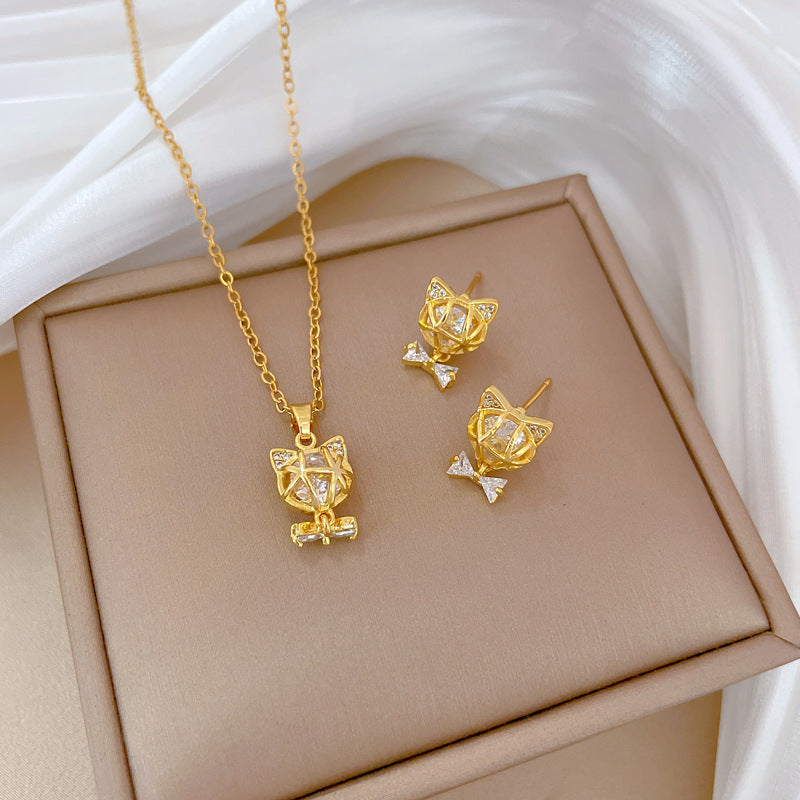 Full Diamond Bow Cat Earrings