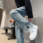 Letter Embroidery Loose Straight Pants - Viexta