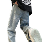 Letter Embroidery Loose Straight Pants - Viexta