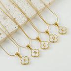 Stainless Steel Clover Shell Letter Pendant with Chain - Viexta