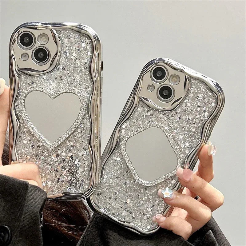 Heart Shape Mirror Sequins iPhone Case - Viexta