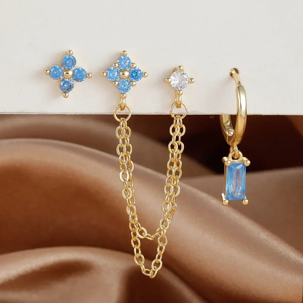 3-piece Set Zircon Birthstone Twelve Constellation Earrings - Viexta