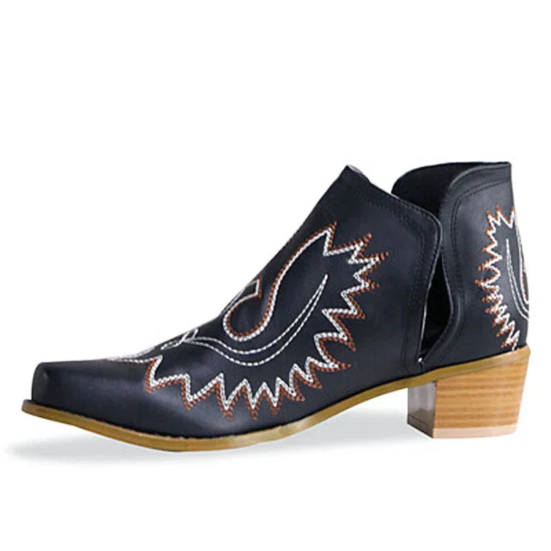 Embroidered Chunky Heel Tube Boots - Viexta