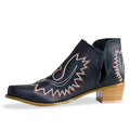 Embroidered Chunky Heel Tube Boots - Viexta
