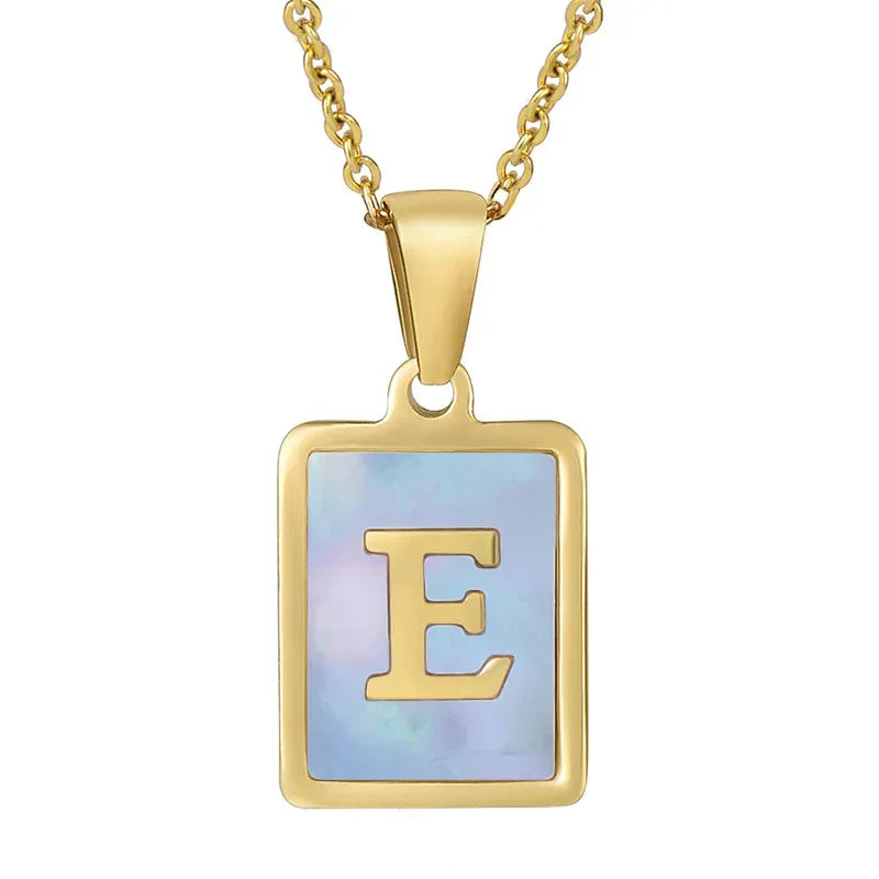 Titanium Steel 26 English Letter Blue Shell Necklace - Viexta