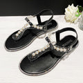 Rhinestone Flat Sandals With Pearl Toe - Viexta