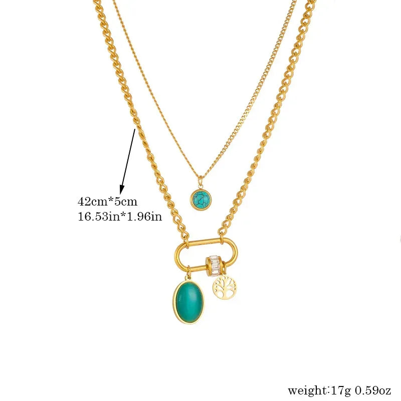Double-layer Stainless Steel Turquoise Necklace - Viexta