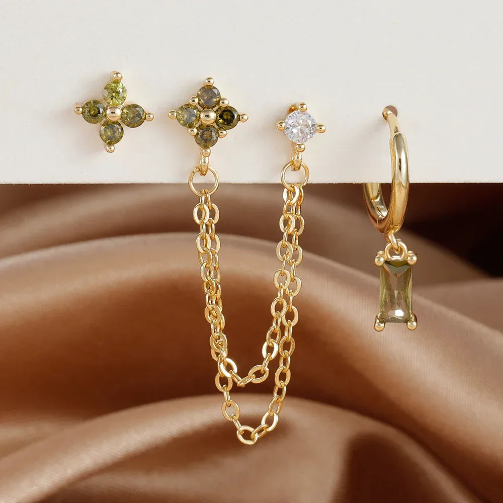 3-piece Set Zircon Birthstone Twelve Constellation Earrings - Viexta