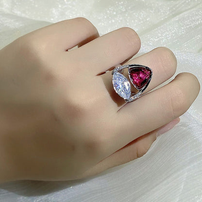 S925 Red Zircon Ring