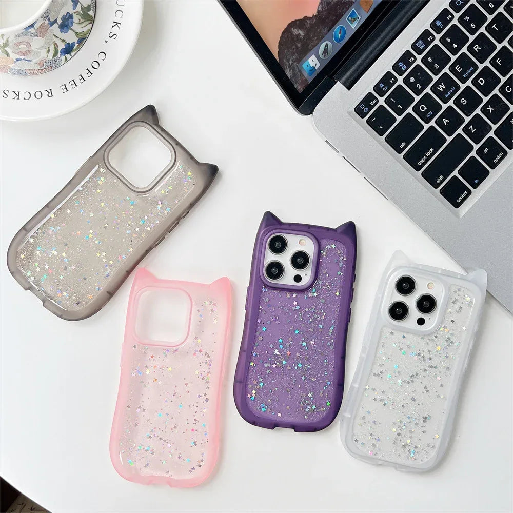 three-dimensional-cat-ears-epoxy-glitter-iphone-case - Viexta