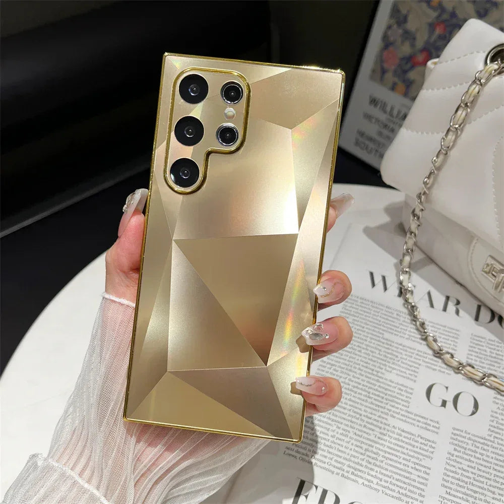 Diamond Pattern Acrylic Solid Color Samsung Case - Viexta