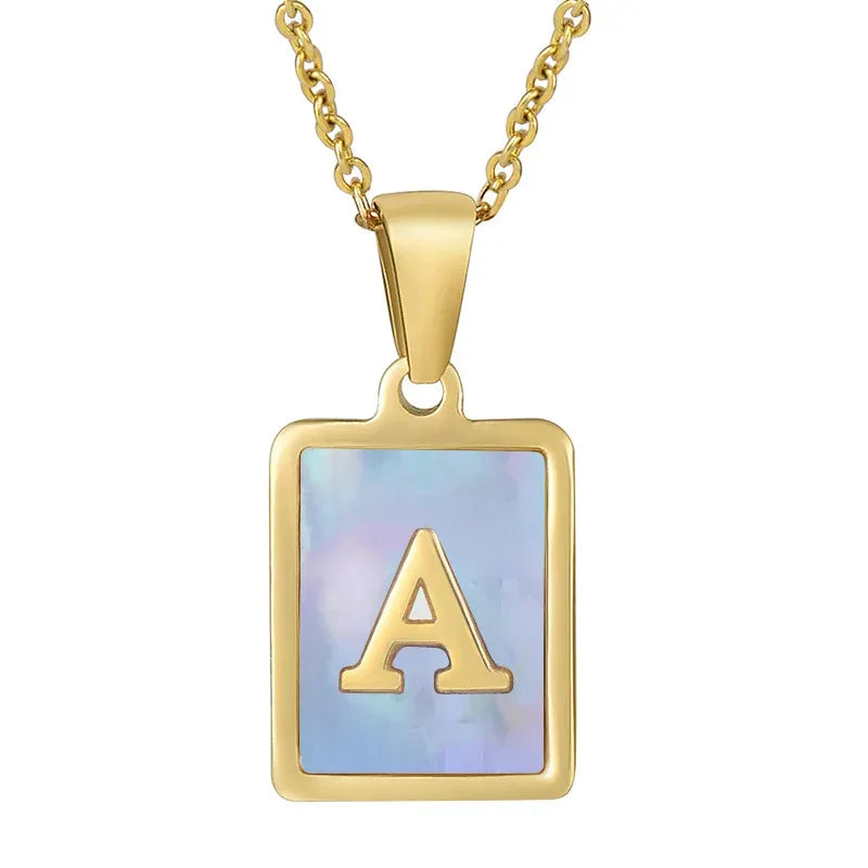 Titanium Steel 26 English Letter Blue Shell Necklace - Viexta