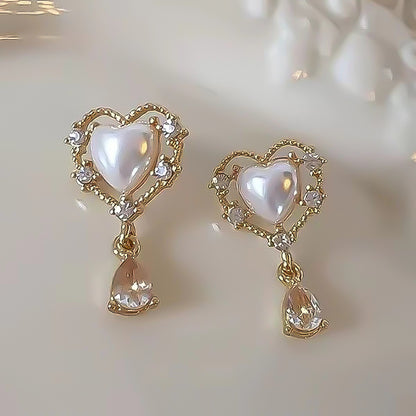 Vintage Pearl Love Heart Stud Earrings