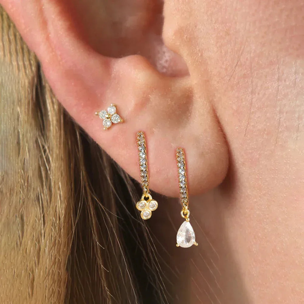 3piece Luxury Flowers Zircon Plated Studs - Viexta