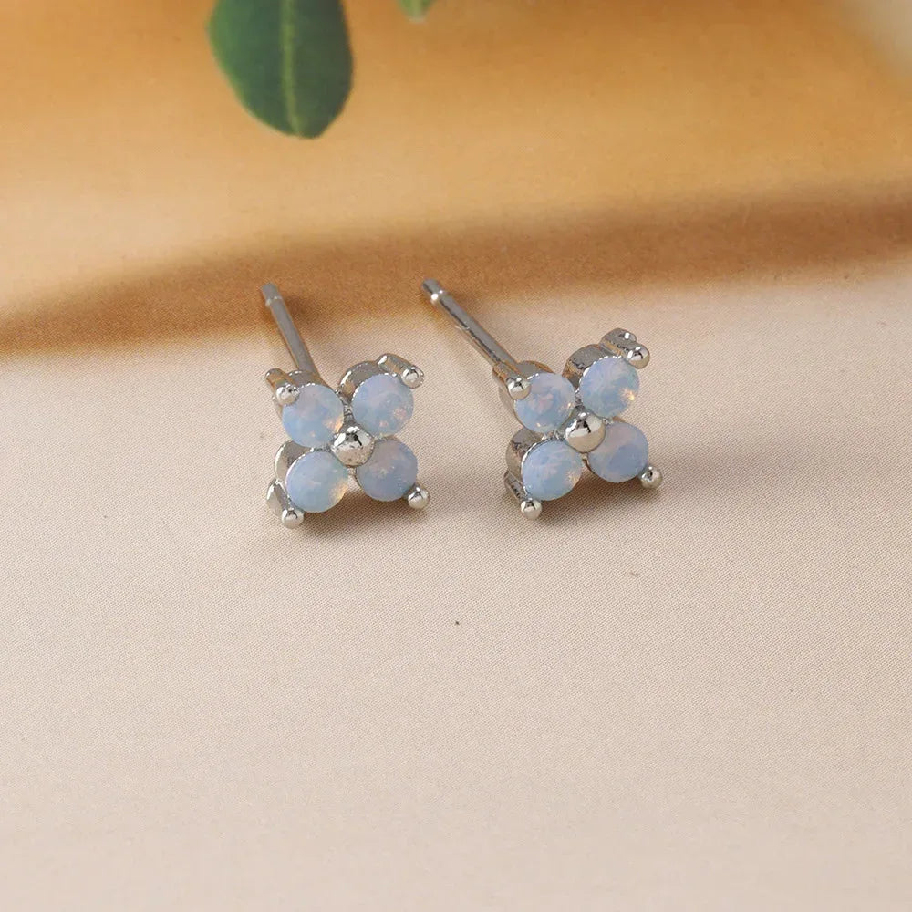 Blue Flower Zirconium Ear Studs - Viexta