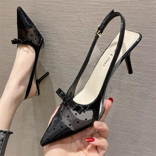 Pointed Toe Stiletto Korean Mesh Closed Heels