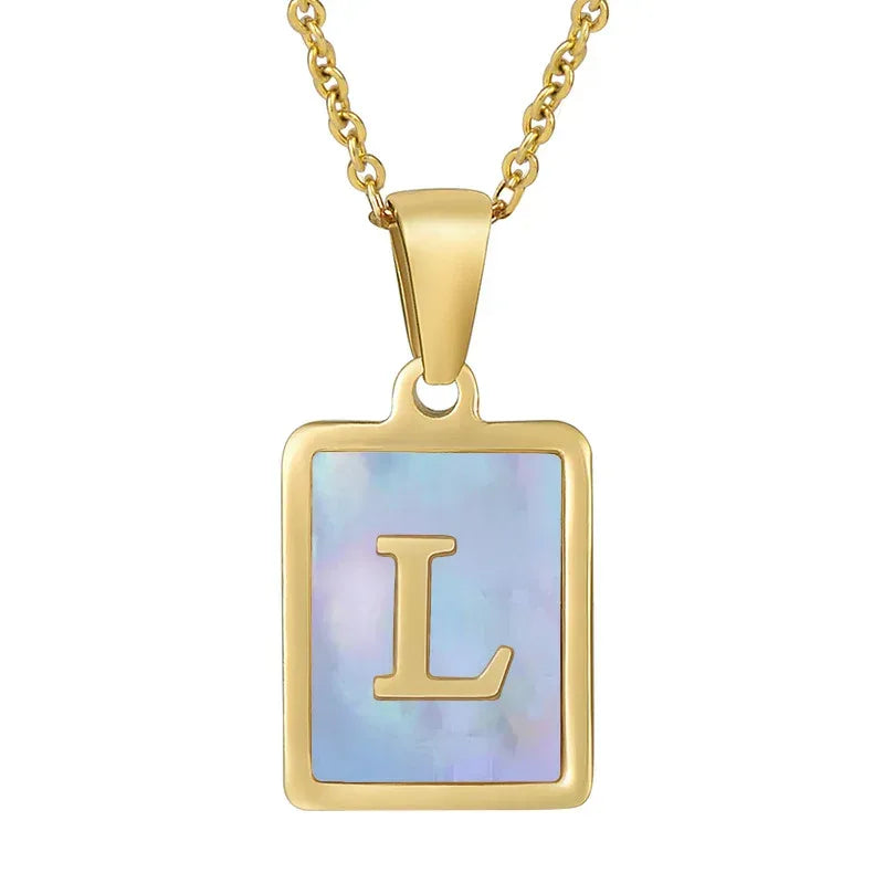Titanium Steel 26 English Letter Blue Shell Necklace - Viexta