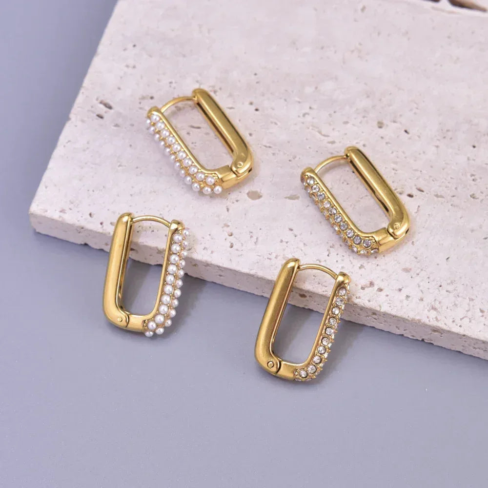 18k Gold-plated Square Inlaid Earrings - Viexta