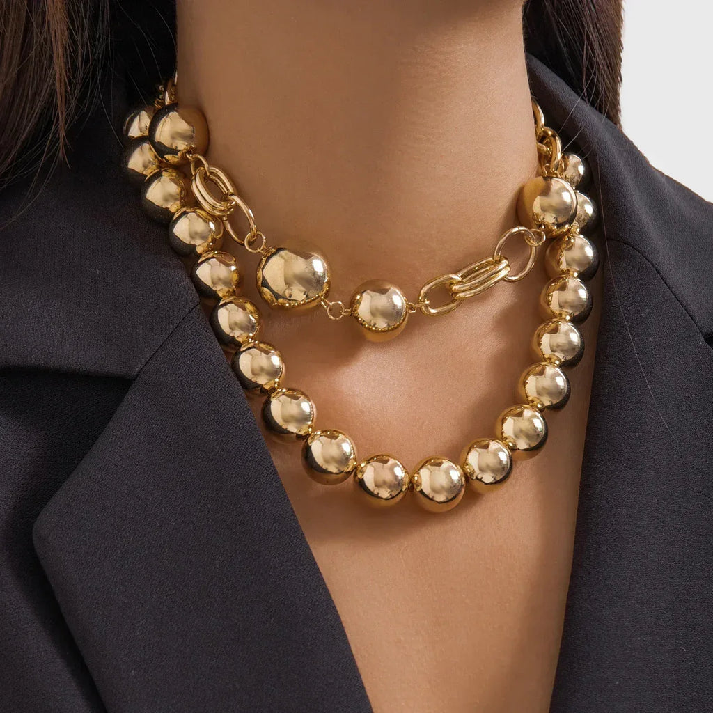 Round Beads A String Double-layer Necklace - Viexta