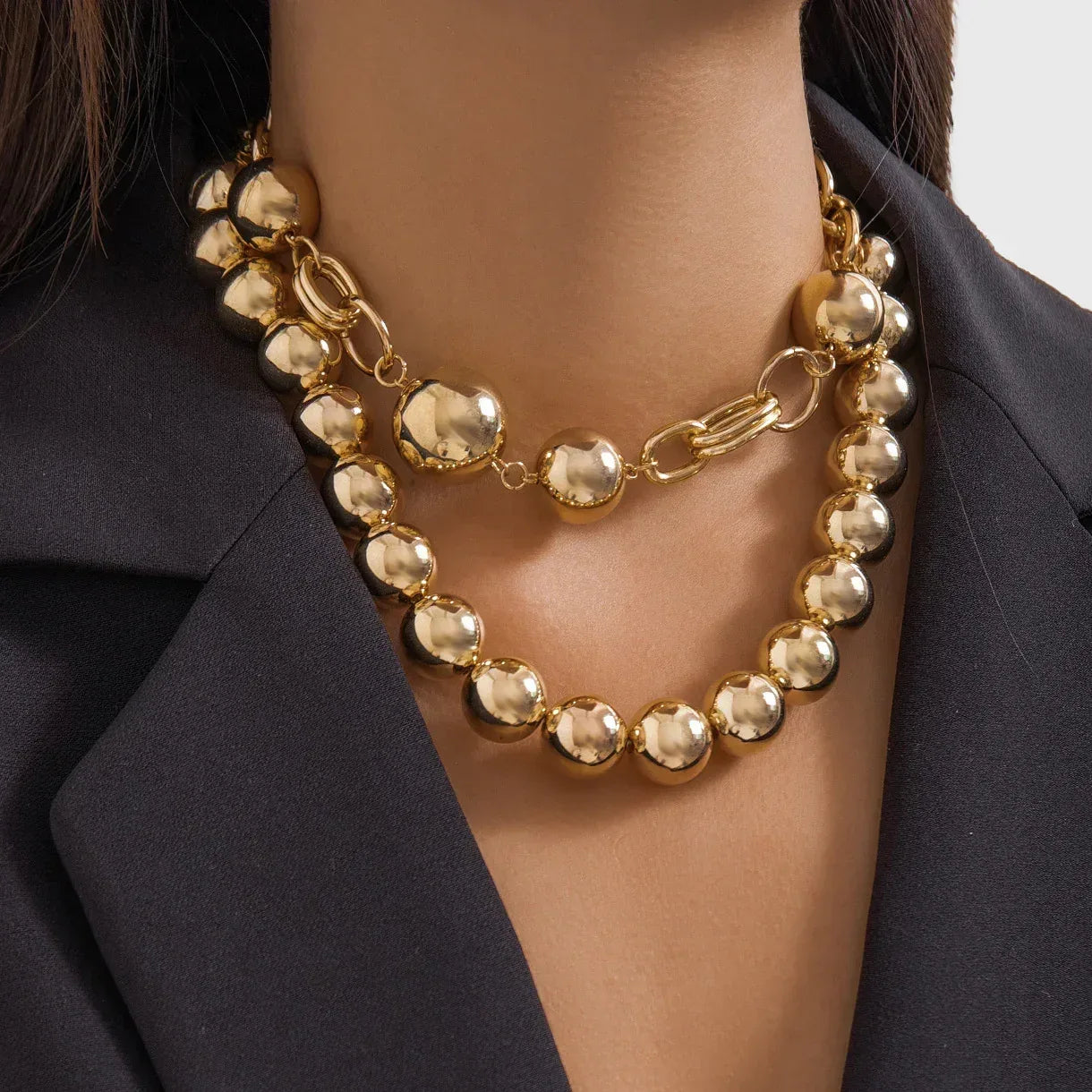 Round Beads A String Double-layer Necklace - Viexta