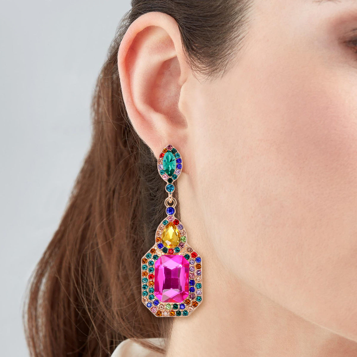 Geometric Colorful Crystals Inlaid Earrings Vintage Earrings