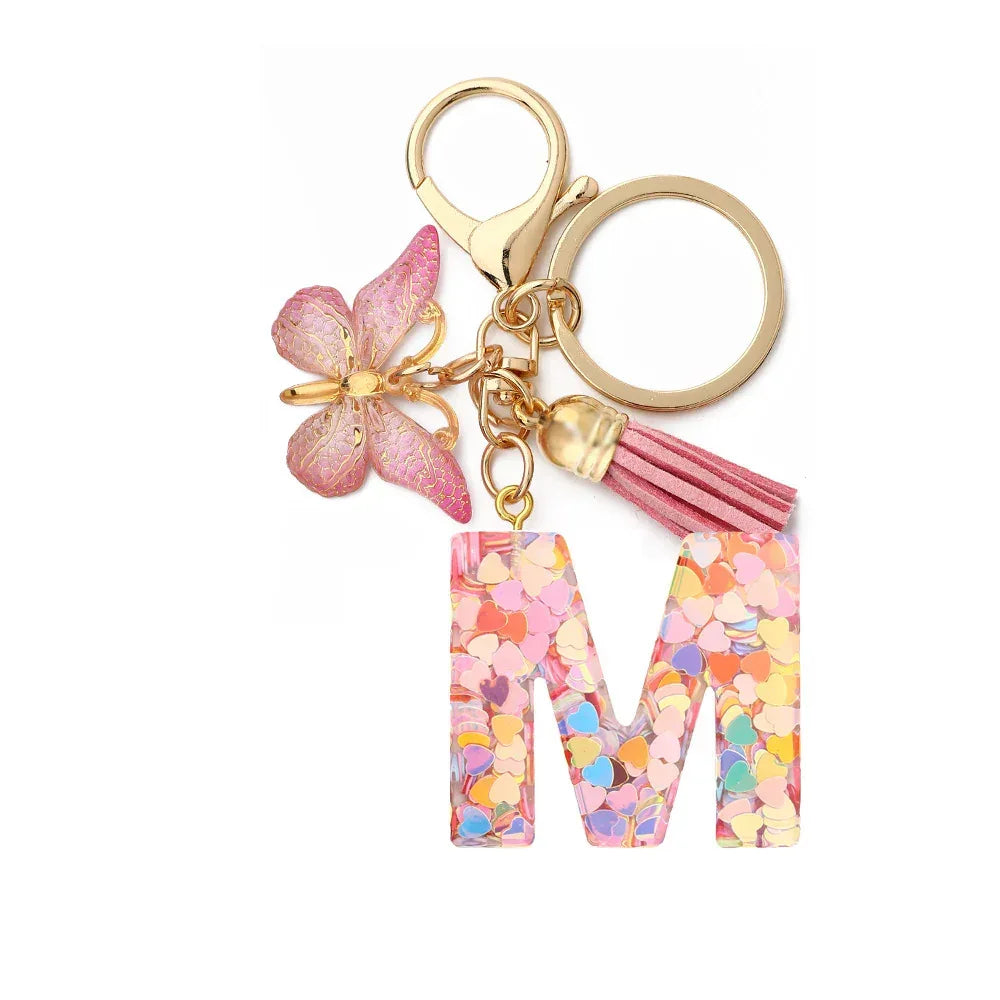 Resin English Letter Epoxy Butterfly Pendant Key Ring - Viexta