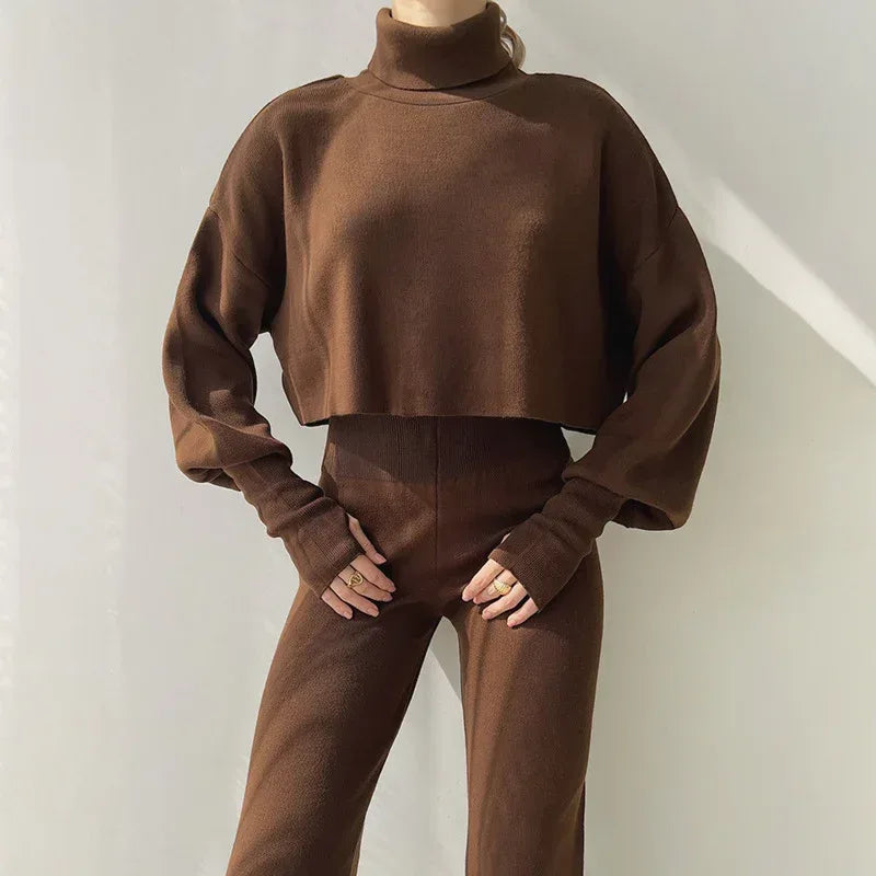 Autumn And Winter New European And American Turtleneck Loose Long Sleeve Top Female Casual Fashion Set - Viexta