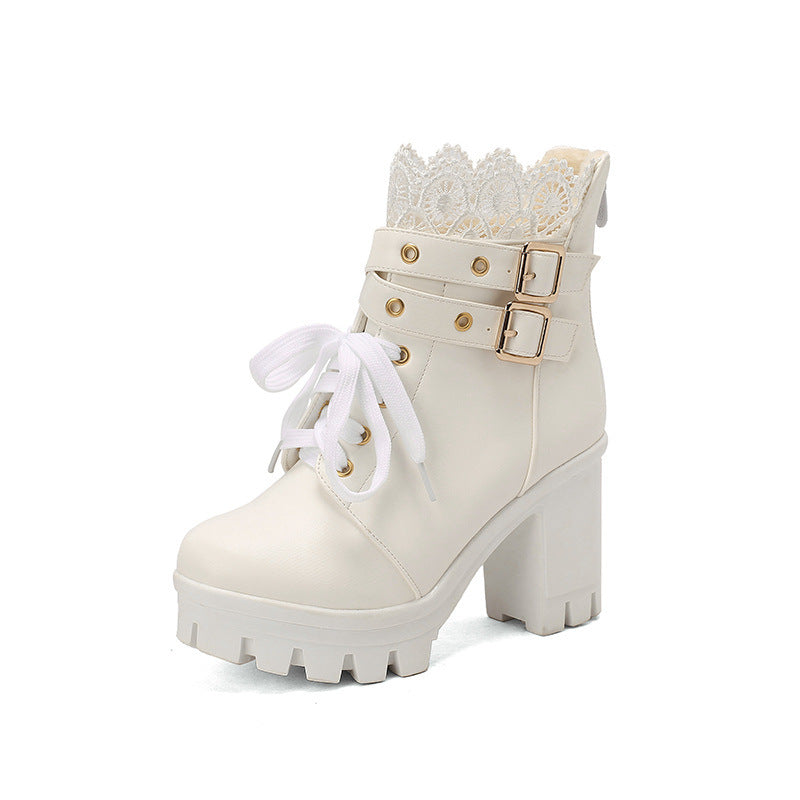 Princess Lace Up Belt Buckle Boots