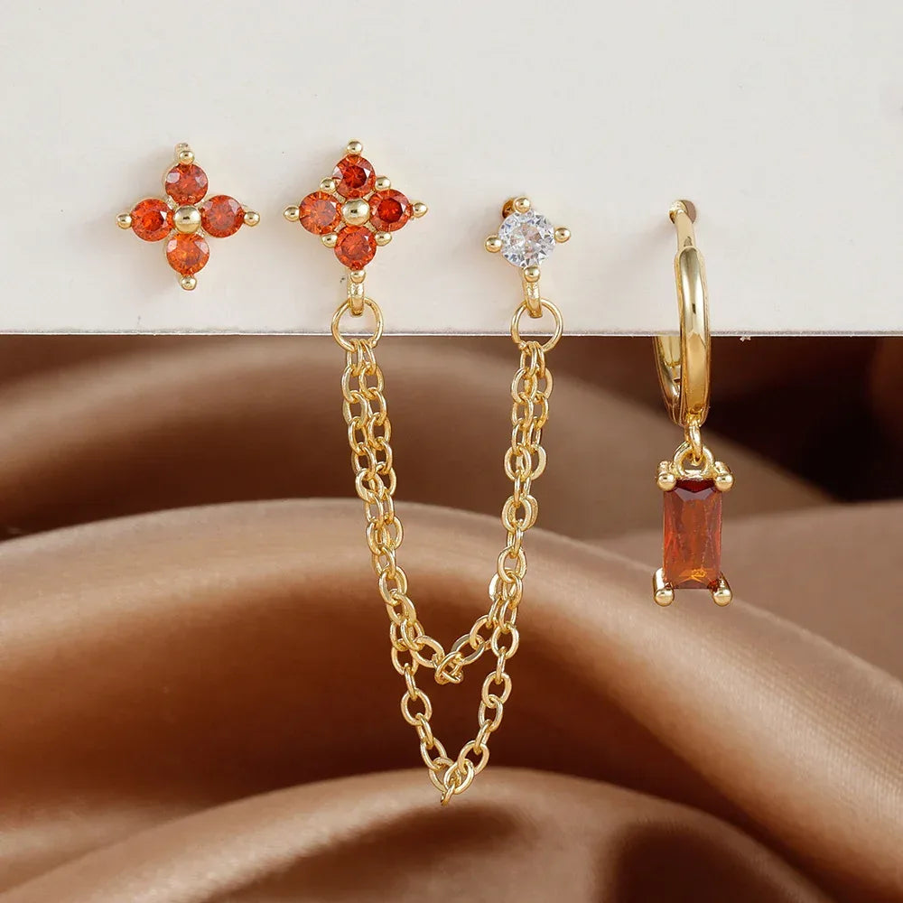 3-piece Set Zircon Birthstone Twelve Constellation Earrings - Viexta