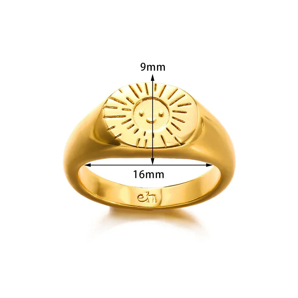 18K Smiling Face Sun Light Ring - Viexta