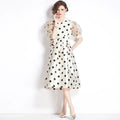 French Fitted Waist Polka Dots Dress - Viexta