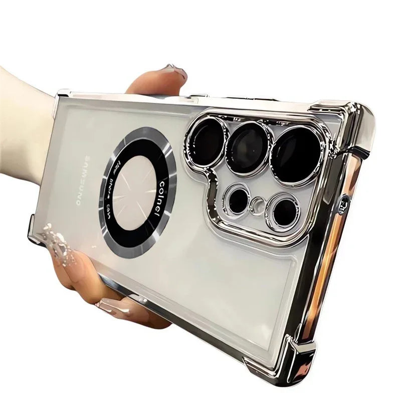 Magnetic Suction Airbag Electroplating Transparent Samsung Case - Viexta