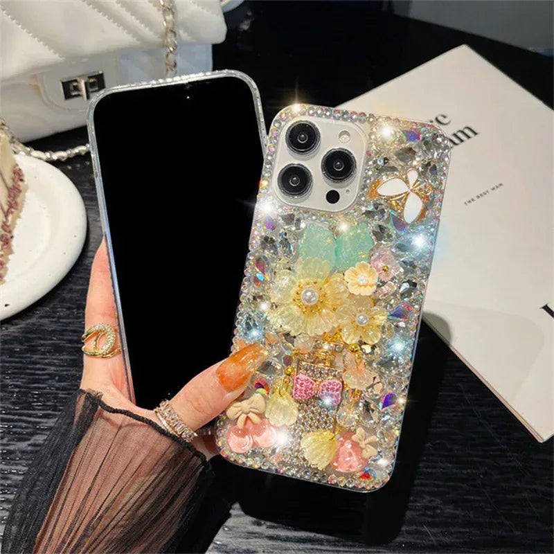 Flower Bow Rhinestone Tie Shell iPhone Case - Viexta