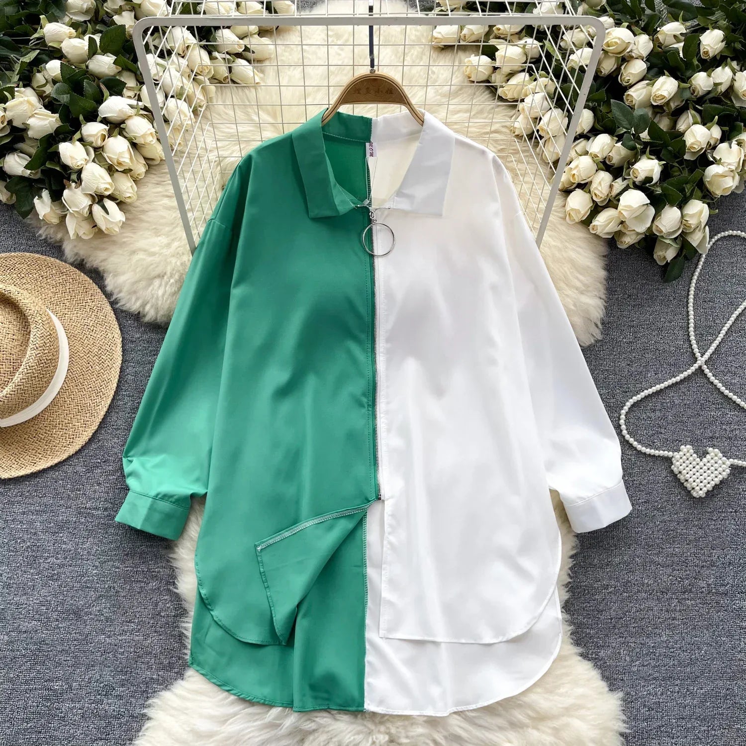 Idle Style Mid-length Color Matching Shirt - Viexta