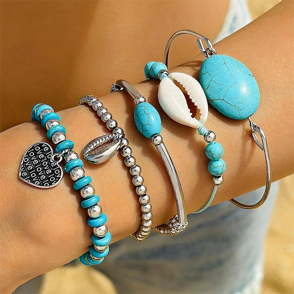 Turquoise Leaf 4Piece Bracelet Set - Viexta