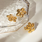 18K Stainless Steel Brushed Flower Rhinestone Earrings