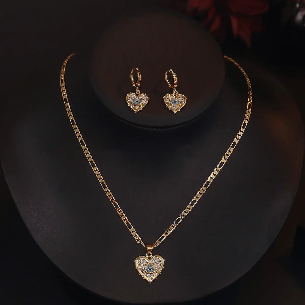 Evil Heart-shaped Necklace And Earrings Suite - Viexta