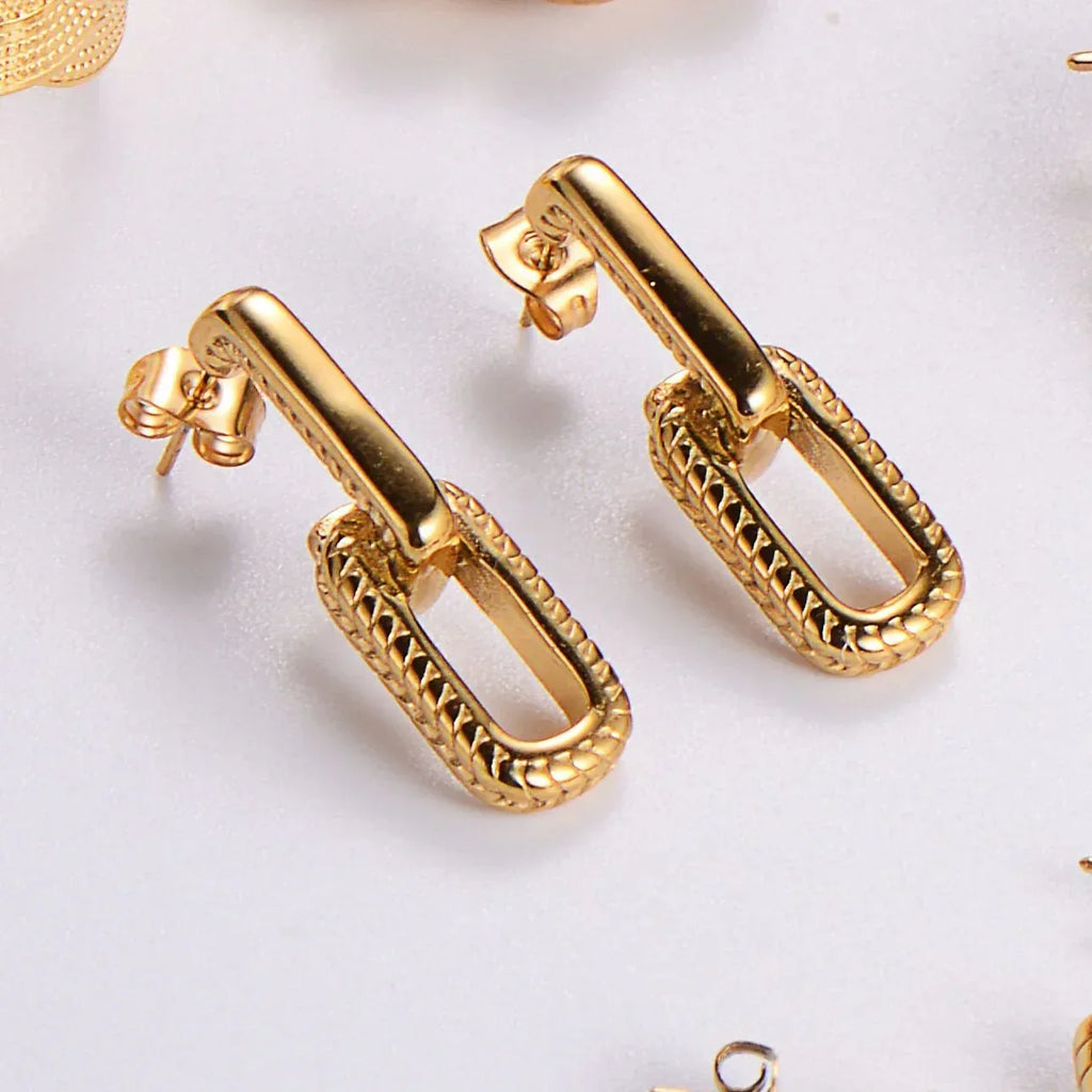 Water Drop Round Crescent Hollow Stainless Steel Earrings - Viexta